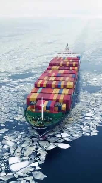 Embarcación Contenedores Mar Invierno Vídeo Vertical — Vídeo de stock