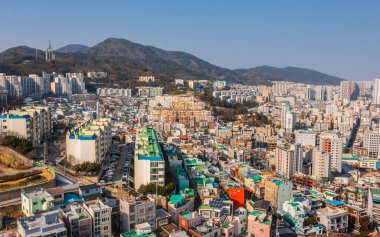 Residential district of Busan on a sunny day. Aerial view