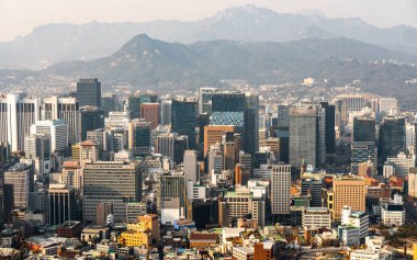 Seul şehir manzarası. Hava görünümü