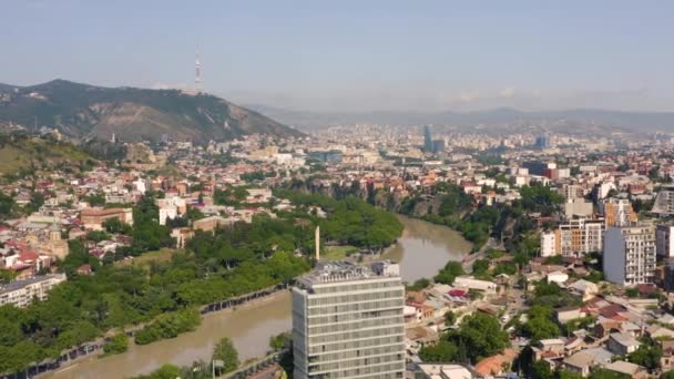 Paisaje Urbano Tbilisi Por Mañana Vista Aérea — Vídeos de Stock
