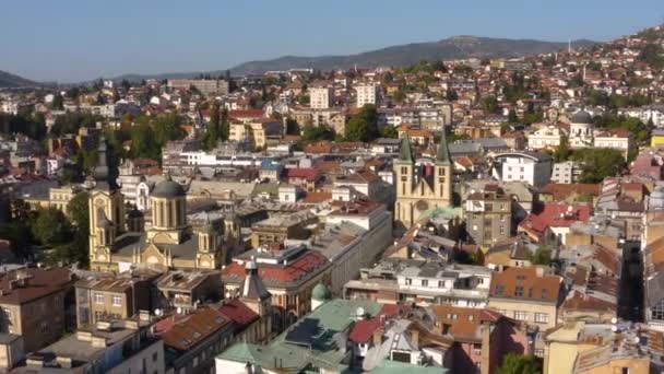 Vista Aérea Centro Sarajevo Capital Bósnia Herzegovina — Vídeo de Stock