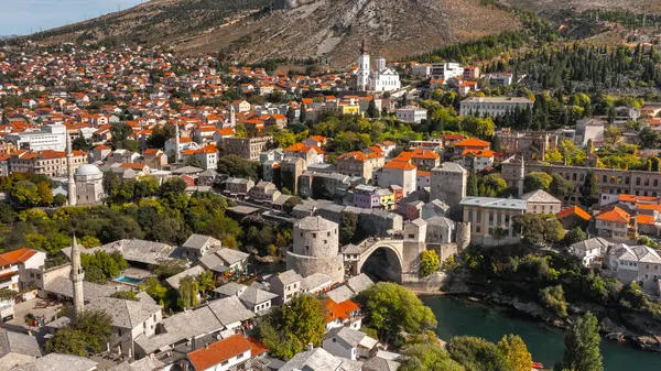 stock image Aerial view of Mostar and its attractions