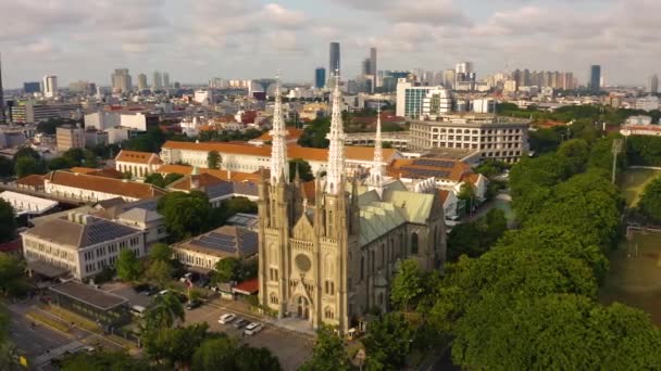 Pemandangan Udara Katedral Jakarta Terletak Jakarta Pusat Dekat Lapangan Merdeka — Stok Video