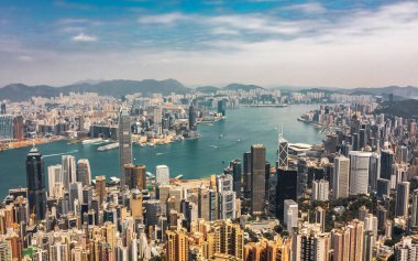 Hong Kong ve Victoria Limanı 'nın hava manzarası
