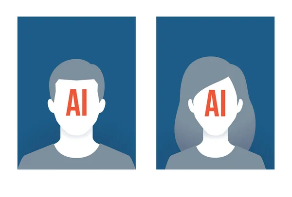 Yüzünde Ai mesajı olan yüzü olmayan biri. İzole Vektör İllüstrasyonu.