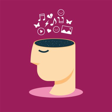 Various sign on top of abstract head. Isolated Vector Illustration