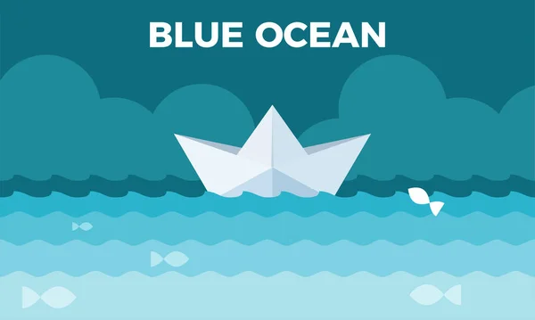 Papierowy Statek Błękitnym Oceanie Izolowana Ilustracja Wektora — Wektor stockowy