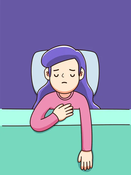 Seorang Wanita Merasa Sedih Dalam Tidurnya Ilustrasi Vektor Terisolasi - Stok Vektor