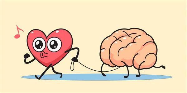Coração Segurando Uma Trela Com Cérebro Ilustração Vectorial Isolada — Vetor de Stock