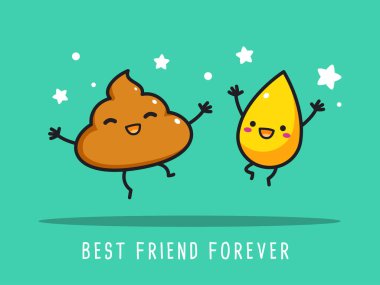 A shit and yellow liquid. A funny illustration about friendship