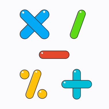 Matematiğin beş işareti. Artı, eksi, bölme, yüzde, çarpma.