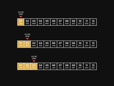 Ocak 'tan Mart' a kadar görsel rehberlik. Vektör İllüstrasyonu