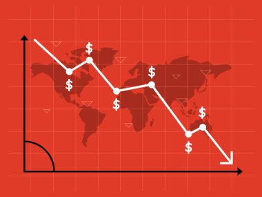 Kırmızı arkaplanda düşüş çizelgesi. İzole Vektör İllüstrasyonu