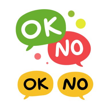 Vektör el çizimi illüstrasyon. Harf cümleleri Tamam Hayır