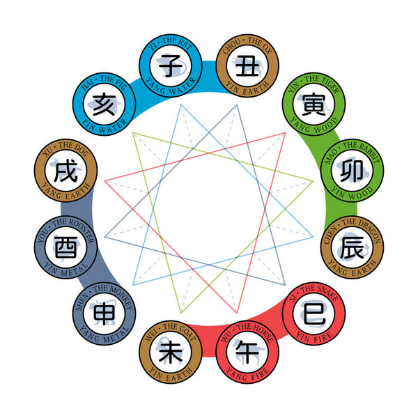 The phase of twelve chinese zodiac. Isolated Vector Illustration