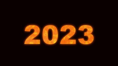 Kırmızı ve mavi ışık çizgileri 2023 sayısının siyah arka planda hareket ettiğini gösteriyor..