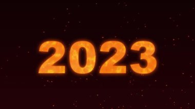 2023 Yeni Yıl SMS ateş animasyonu ve karanlık bir arka planda kıvılcımlar. Kusursuz 4K döngü video canlandırması.