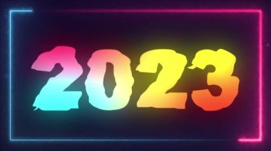 2023 Yeni Yıl SMS ateş animasyonu ve karanlık bir arka planda kıvılcımlar. Kusursuz 4K döngü video canlandırması.