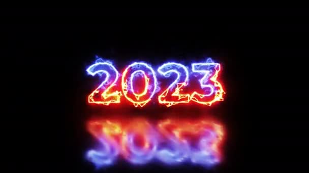 2023新年文字消防动画与火火花在黑暗的背景 无缝化4K循环视频动画 — 图库视频影像