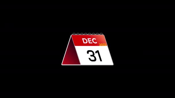 Página Calendario Voltear Con Diciembre Enero Sobre Fondo Negro Animación — Vídeos de Stock