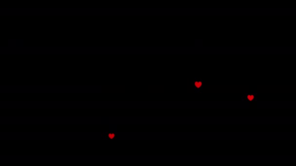 Herzen Der Liebe Und Romantik Schweben Isoliert Auf Schwarzem Hintergrund — Stockvideo