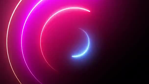 Tecnologia Animação Loop Mostra Linhas Multicoloridas Movimentos Circulares Fundo Escuro — Vídeo de Stock