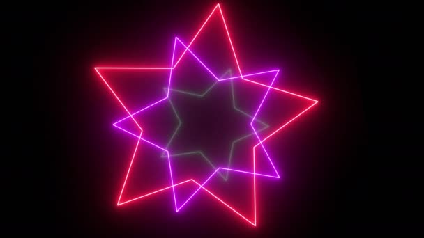 Barevné Hvězdy Neonové Světlo Tunelu Animace Tmavém Pozadí Animace Pozadí — Stock video