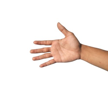 Adamın eli beyaz arkaplanda izole.