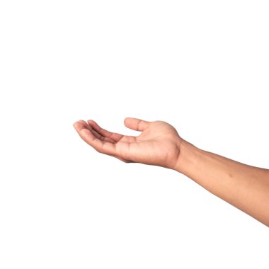 Adamın eli beyaz arkaplanda izole.