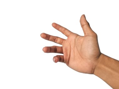 Adamın eli beyaz arkaplanda izole.