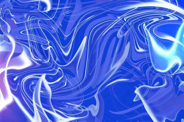 Büyüleyici sıvı formlar ve mavi ve beyaz sıvı boya dinamik renkler soyut arka plan kıvrımları