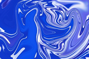 Mavi ve beyaz sıvı boya içinde soyut arkaplanda dönen dalgın bir yolculukta dönen renk ve dinamik biçimler