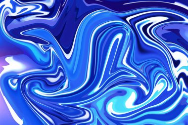 Sanatçının akıcılıkla buluştuğu soyut mavi ve beyaz boyanın arka planda girdap oluşturduğu