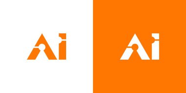 Kalın Turuncu ve Beyaz Renkli Modern Yapay Zeka Logosu Tasarımı