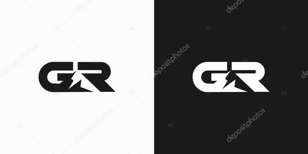 Unique and strong GR Mountain logo design with black accents
