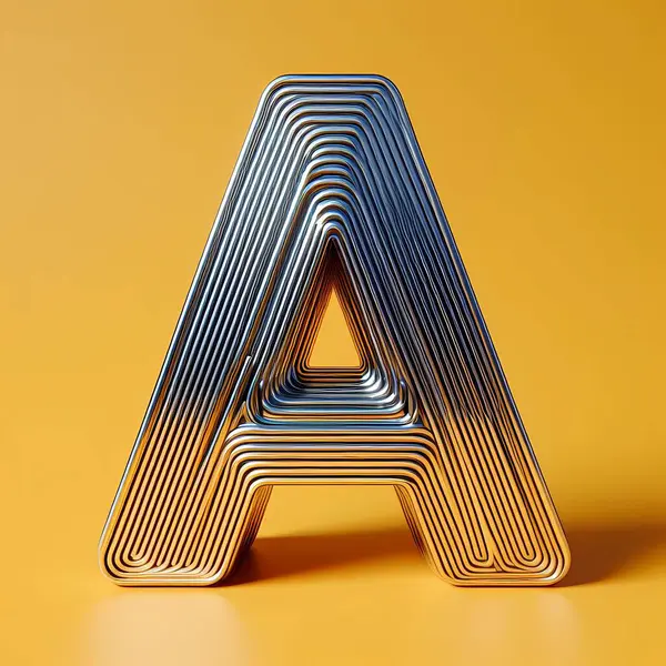 Altın zemin üzerinde gümüş renkli 3D metal harf A