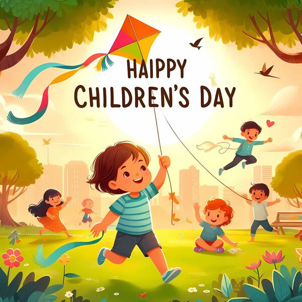 On the occasion of Children's Day, children celebrate by playing and having fun in the park. victor illustration.
