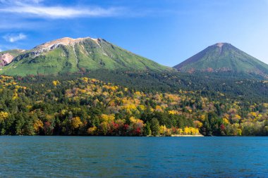 Hokkaido 'da Onneto Gölü' nün sonbahar yaprakları.