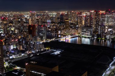 Tokyo, Japonya 'nın gece manzarası.