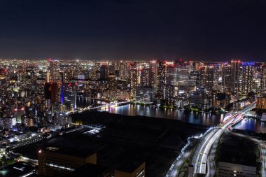 Tokyo, Japonya 'nın gece manzarası.