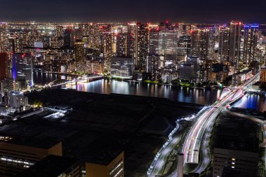 Tokyo, Japonya 'nın gece manzarası.