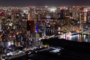 Tokyo, Japonya 'nın gece manzarası.