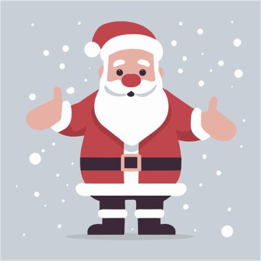 Gülümseyen şenlikli Noel Baba Noel Baba vektörü el sallıyor Noel kutlaması poster kartı, ikon, clipart, bayram tasarımı için amblem için canlı, düz çizgi film karakteri