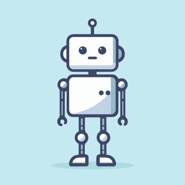 2d düz robot hareketsiz duruyor renk vektörü illüstrasyon simgesi basit element düzenlenebilir konsept animasyon projesi için soyut karalama karakteri çizgi film robo metal adam sohbet robotu müşteri hizmetleri çiziyor