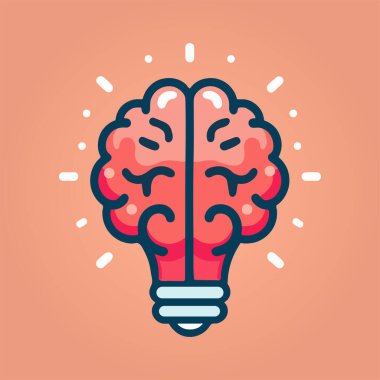 yaratıcı ampul lambası beynin içinde düşünce yeniliği eğitim ikonu düz vektör çizimi, hayal gücü çözümü bilgi, teknoloji anlayışı insan zihni problemi çözme kavramı modern sanat