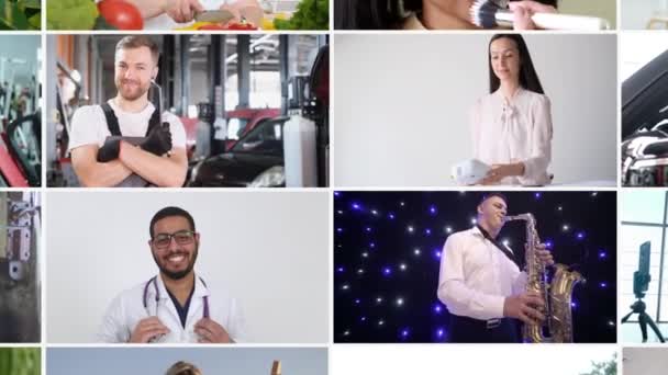 Auf Dem Bildschirm Ist Eine Gruppe Von Menschen Verschiedener Berufe — Stockvideo