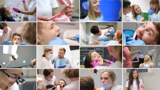 Ekran Wideo Podczas Leczenia Stomatologicznego Kobiety Mężczyzny Dzieci Nowoczesnym Gabinecie — Wideo stockowe