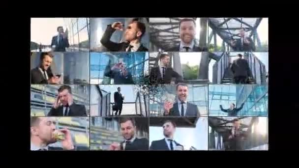 Geanimeerde Collage Met Veel Gezichten Van Een Jonge Zakenman Manager — Stockvideo