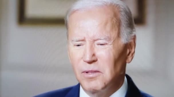 Usa President Joe Biden Ger Intervju Till Kanal Närbild Usa — Stockvideo