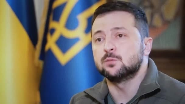 Zavřít Prezident Ukrajiny Dává Rozhovor Zahraničním Novinářům Ukrajina Října 2022 — Stock video